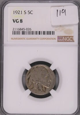 1921-S Indian Head/Buffalo Nickel - NGC VG-8 #026 - Image 1 of 2