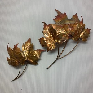 2 Vintage Mid Century Modern 3-D Copper Leaf Wall Decor, Maple Leaves MCM - Imagen 1 de 13
