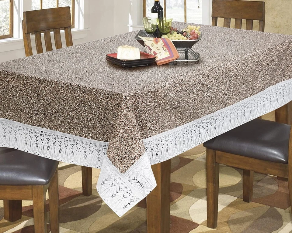 PVC Waterproof 6 Seater Dining Table Cover Size 60x90 Inches, Sand Pattern Brown - Image 1 of 4