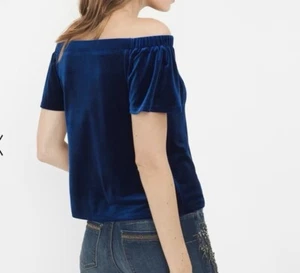 White House Black Market Blouse Womens XXS Blue Velvet Off The Shoulder Lined - Picture 1 of 12