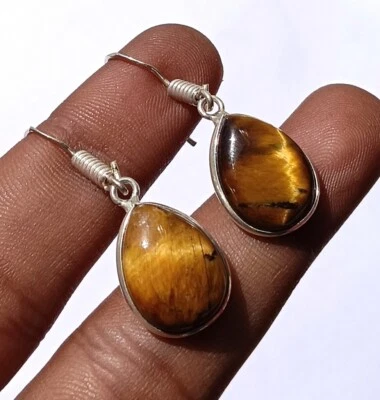 1 par de pendientes enchapados en plata de ley 925 con piedras preciosas ojo de tigre joyas hechas a mano Foto 1 de 4