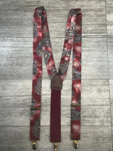 VTG CAS Germany Y-Back Clip On Silk Suspenders Braces Gold Maroon Geometric - Picture 1 of 16