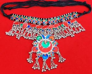 Gargantilla babero afgano tribal Kuchi festival gitano boho vintage declaración - Imagen 1 de 5