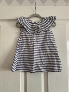 Next Baby Girls Blue And White Stripe Frill Dress Size 3-6 Months - Picture 1 of 2