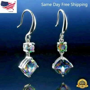 Elegant 925 Silver Stud Earrings for Women Jewelry Mystic Topaz A Pair/set - Picture 1 of 6