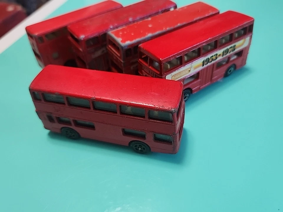 3" Lot 5 Bus 1/64 Matchbox Double Decker Corgi Juniors Daimler Fleetline Loose - Image 1 of 4