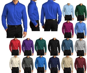MEN'S EASY CARE, LONG SLEEVE SHIRT, RESISTS WRINKLES & STAINS, POCKET, XS-4XL - Picture 1 of 21