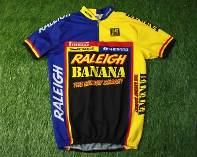 rare VINTAGE 90'S CYCLING SHIRT JERSEY RALEIGH BANANA SANTINI ORIGINAL SIZE XXL - Изображение 1 из 4