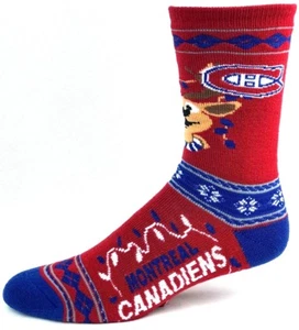 Montreal Canadians Sweater Stripe Christmas Holiday Reindeer Crew Socks - Picture 1 of 3