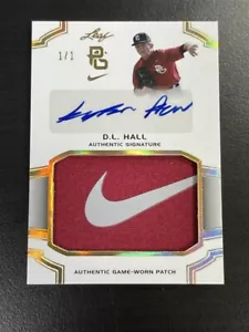 2016 LEAF PERFECT GAME D. L. HALL 1/1 NIKE SWOOSH GAME WORN PATCH AUTO! SC-15 - Picture 1 of 2