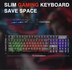 Rii RK100+ Mixed Color LED Backlit Multimedia Gaming Keyboard - Picture 1 of 7
