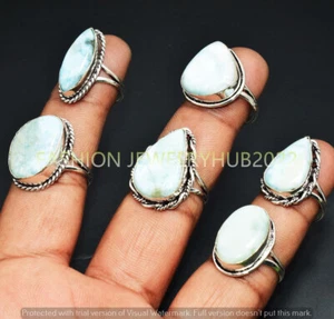 Larimar Gemstone Handmade Rings 10pcs Lot 925 Silver Plated Jewelry - Picture 1 of 1