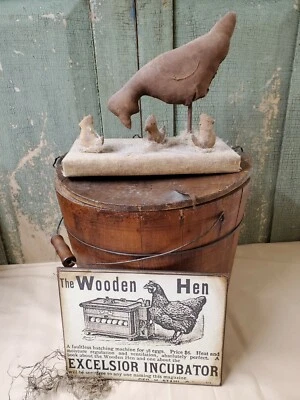 OLD COLONIAL VICTORIAN PRIMITIVE VINTAGE FOLK ART STYLE THE WOODEN HEN FARM SIGN - Image 1 of 4