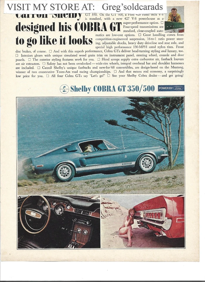 Ford Shelby GT 1968 Mustang anuncio impreso: "Carroll Shelby diseñó su Cobra GT" Foto 1 de 1