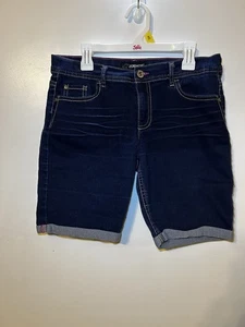 Girls Size 16 Jordache Jean Shorts - Bermuda Dark Blue Embroidered Teen Tween - Picture 1 of 4