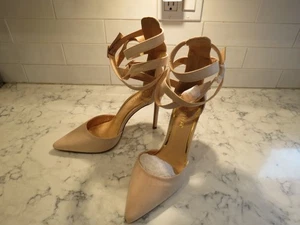 Liliana beige ankle wrap stiletto high heel shoes size 10 closed toe suede women - Picture 1 of 6