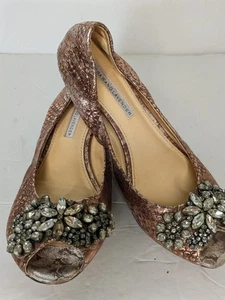 Vera Wang Lavendel Luna Ballerinas Metallic Rosegold Leder Kristalle 7,5 M - Bild 1 von 8