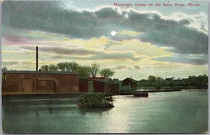 Vintage 1910s MAINE Greetings Postcard "Moonlight Scene on the Saco River" - Picture 1 of 2