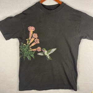VTG Single Stitch T Shirt Mens Large Black Hummingbird Nature Graphic USA Made - Picture 1 of 9