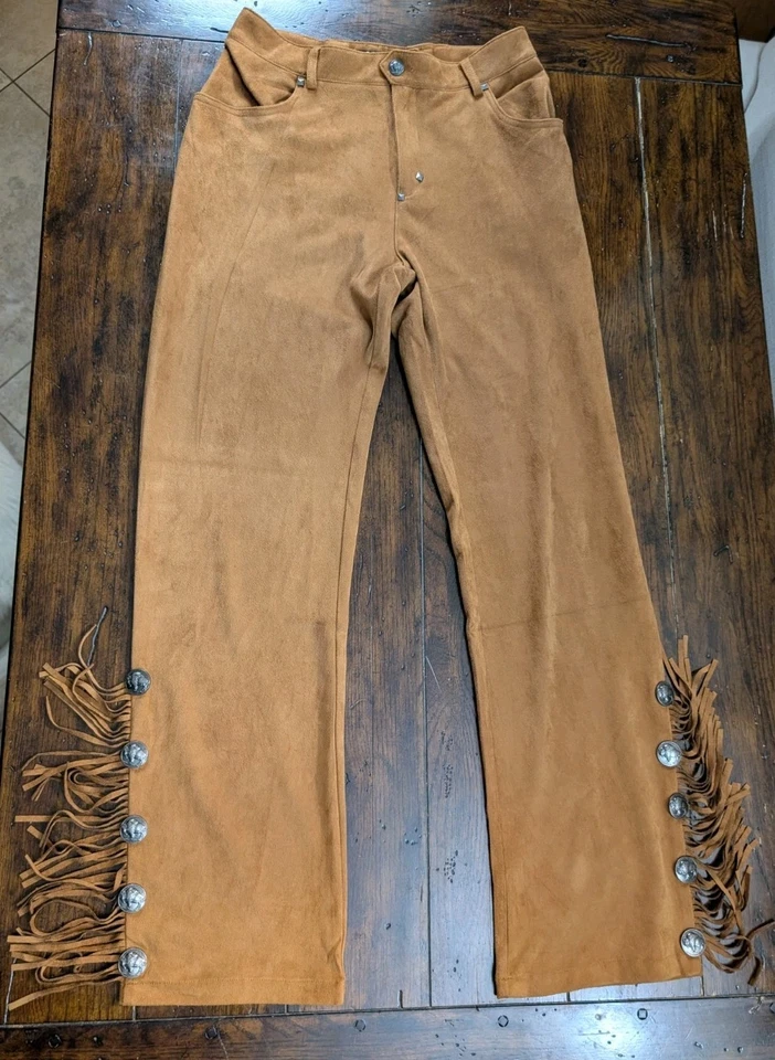 Брюки кончо L&B из искусственной замши с бахромой размер 12 измененная талия 28 дюймов вестерн богемное - Изображение 1 из 4