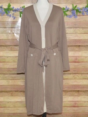 Cabi Ladies Brown Button Up Long Sleeve Midi Sweater Cardigan Shift Dress Size L - Image 1 of 4