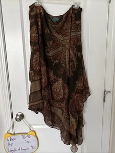 Vintage Ralph Lauren 100% Silk Chiffon Asymmetrical Paisley Layered Skirt Sz 3X - Picture 1 of 9