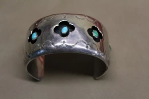 Cuff Bracelet Sterling Five Stone Row Turquoise Native American 1.8 OZ - Picture 1 of 5