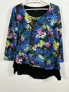 Camisa Calessa Mujer Grande Multicolor Túnica Cuello Redondo Encaje Dobladillo Gasa Burnout - Imagen 1 de 7