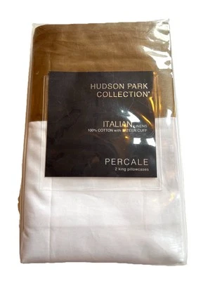 Fundas de almohada Hudson Park Italianas Lino Percal Satén Puño KING Champagne 600TC Foto 1 de 4