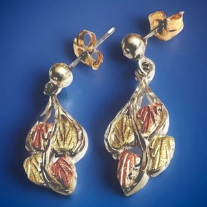 CCO VTG 12K & STERLING SILVER BLACK HILLS GOLD DANGLE EARRINGS 14K POSTS!!! - Picture 1 of 4