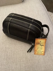 NWT Mens Leathers With Style Black Travel Toiletry Shave Kit Doc 5” X 9” - Picture 1 of 10