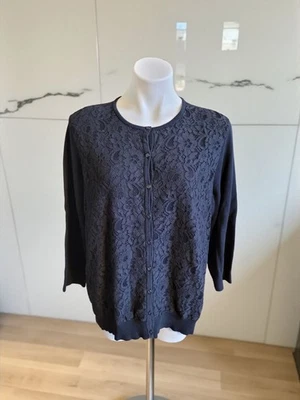 Cárdigan CHAPS Clásico Para Mujer Botón Suéter Negro con Acento de Encaje 2X Foto 1 de 4