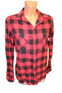 Bluse M 40 Damenhemd Flanellhemd rot schwarz kariert langarm Hemdbluse Damen - Bild 1 von 3