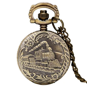 Steampunk Mini Train Pocket Watch Small Quartz Analog Watches with Chain Gifts - Picture 1 of 10