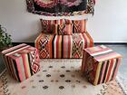 Sofa marokańska bez szwów - 4 stopy (120x70x40 cm) Ręcznie robiona pomarańczowa kanapa dywanowa