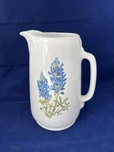Frankoma Pottery #80 Tall Pitcher White Texas Bluebonnet Lupine 9.5" EUC - Picture 1 of 8