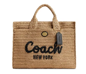 🌺🌹Coach Cargo Embroidered Logo Straw Tote Bag B4/natural - Picture 1 of 6