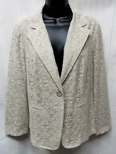 CHICOS Size 1 NWT $139 Sandbar Beige Crochet Lace Button Up L/S Blazer Jacket - Picture 1 of 3