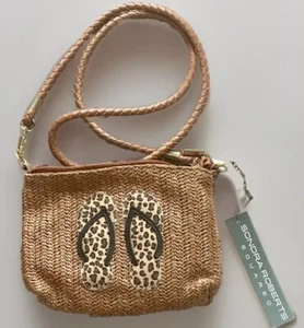 Sondra Roberts Squared Woven Straw Raffia Flip Flops Crossbody Bag Small Purse - Picture 1 of 7