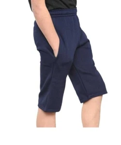 Boys Girls Navy Blue Fleece Sweat Shorts PE School Kids Gym Sport - Picture 1 of 1