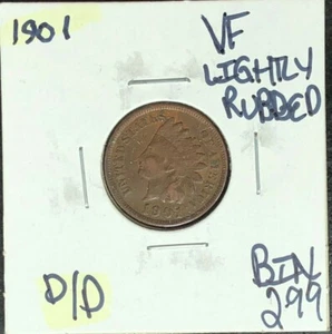 1901 INDIAN HEAD CENT~ VF ~ LIGHTLY RUBBED ~ NICE COIN ~ REF# D/D - Bild 1 von 2