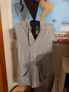 womens Small Yogalicious grey hip length vest w cinch waist & hood gently worn - Picture 1 of 5