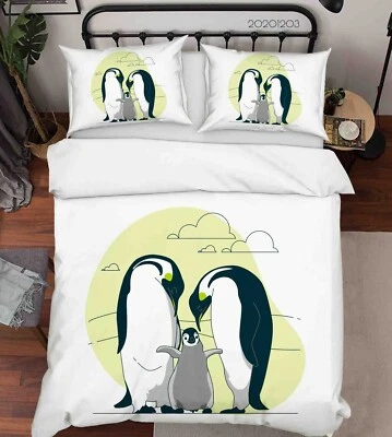 3D Penguin Illustration Quilt Cover Set Bedding Sets Pillowcases Queen 2 - Image 1 of 4