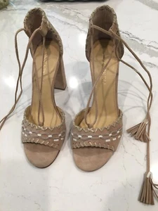 Ivanka Trump Karita Block Heel Lace Up Sandals, Light Natural Suede, Women, 8.5 - Picture 1 of 12