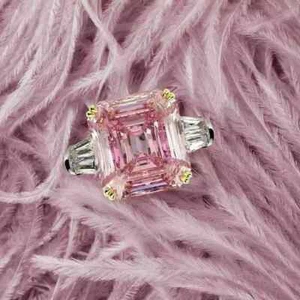5.70 Ct Asscher Natural Pink Sapphire & Diamond Engagement Ring 18K White Gold 8 - Picture 1 of 7