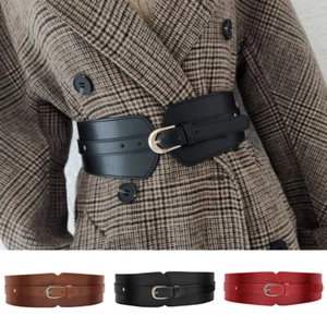 Metal Pin Buckle Waist Belt Corset Wide Leather Belt Women Belt Vintage Stretchy - Picture 1 of 17