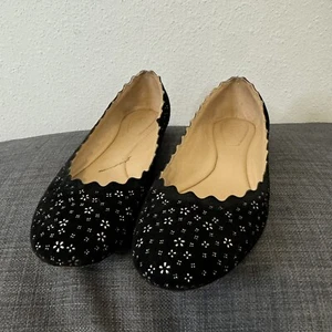 Chloe black suede lauren scalloped edge ballet flats sz 37.5 - Bild 1 von 8
