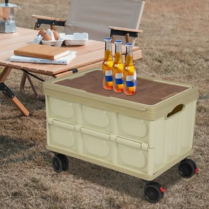 55l Foldable Cart Green Large Capacity Container Outdoor Storage Box With 4Wheel - Picture 1 of 17