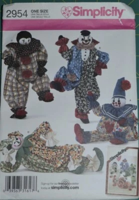 Simplicity 2954 sewing pattern, 20" decorative clown dolls - Image 1 of 2