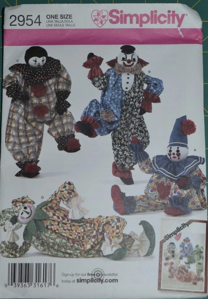 Simplicity 2954 sewing pattern, 20" decorative clown dolls - Image 1 of 2